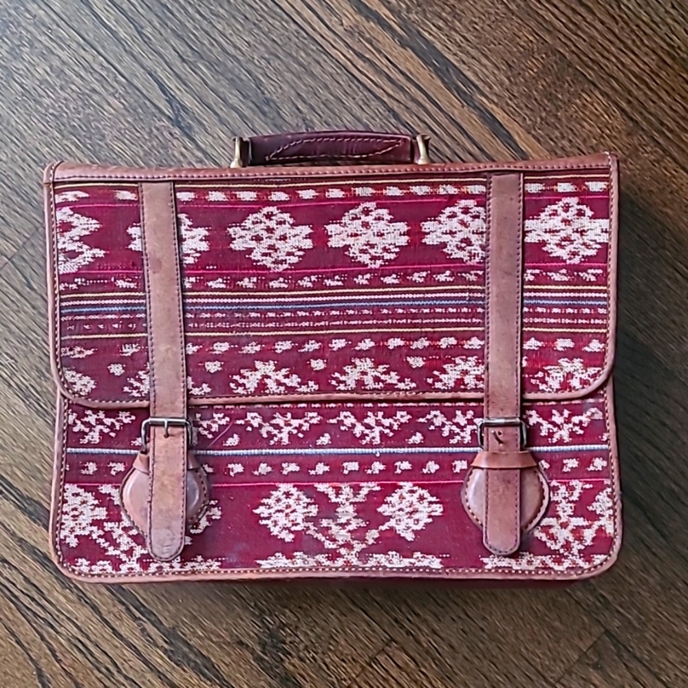 Vintage Tapestry Leather Briefcase